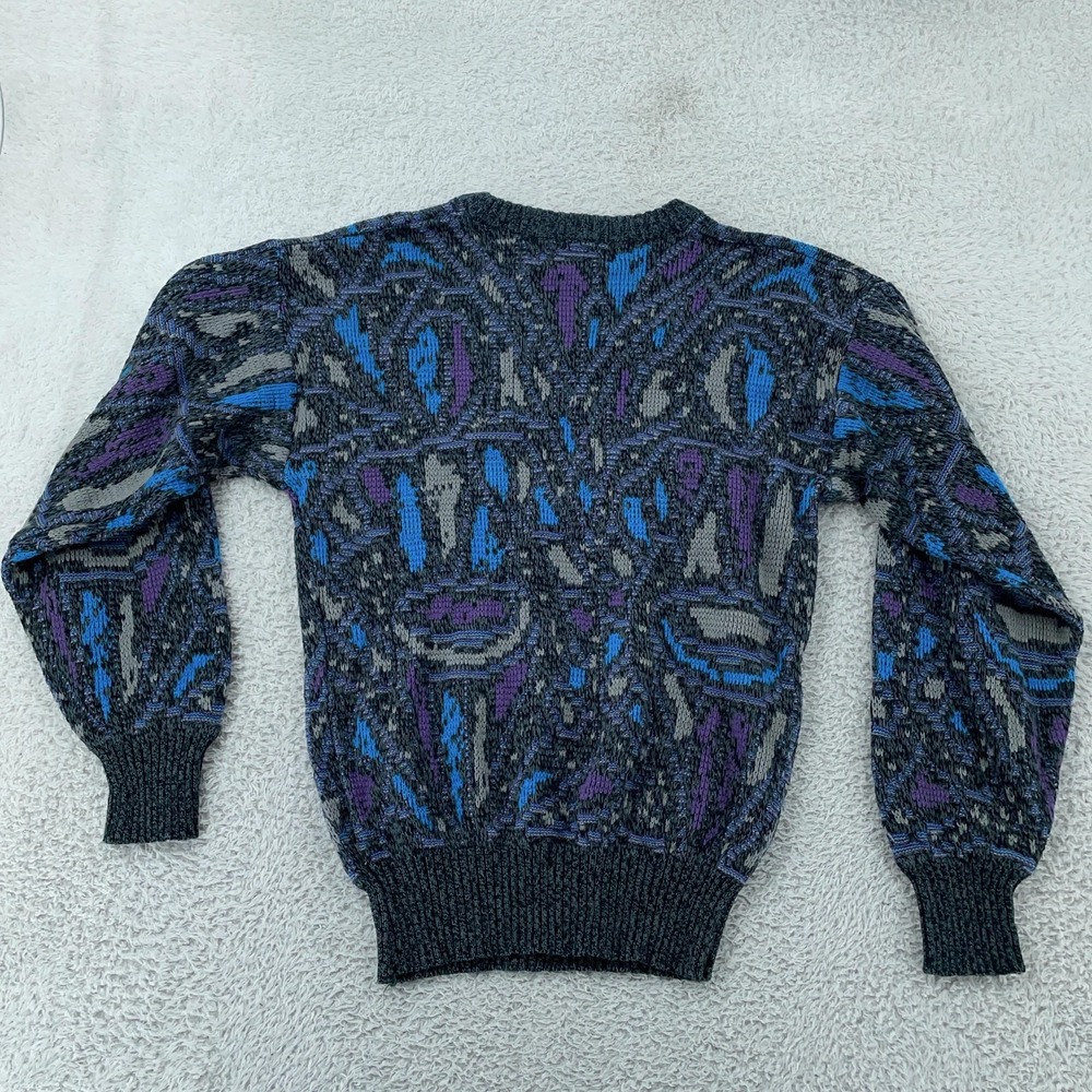 Vintage Michael Gerald 3d Textured Knit Sweater Mens XS Abstract Gray Blue 90s - Picture 3 of 7